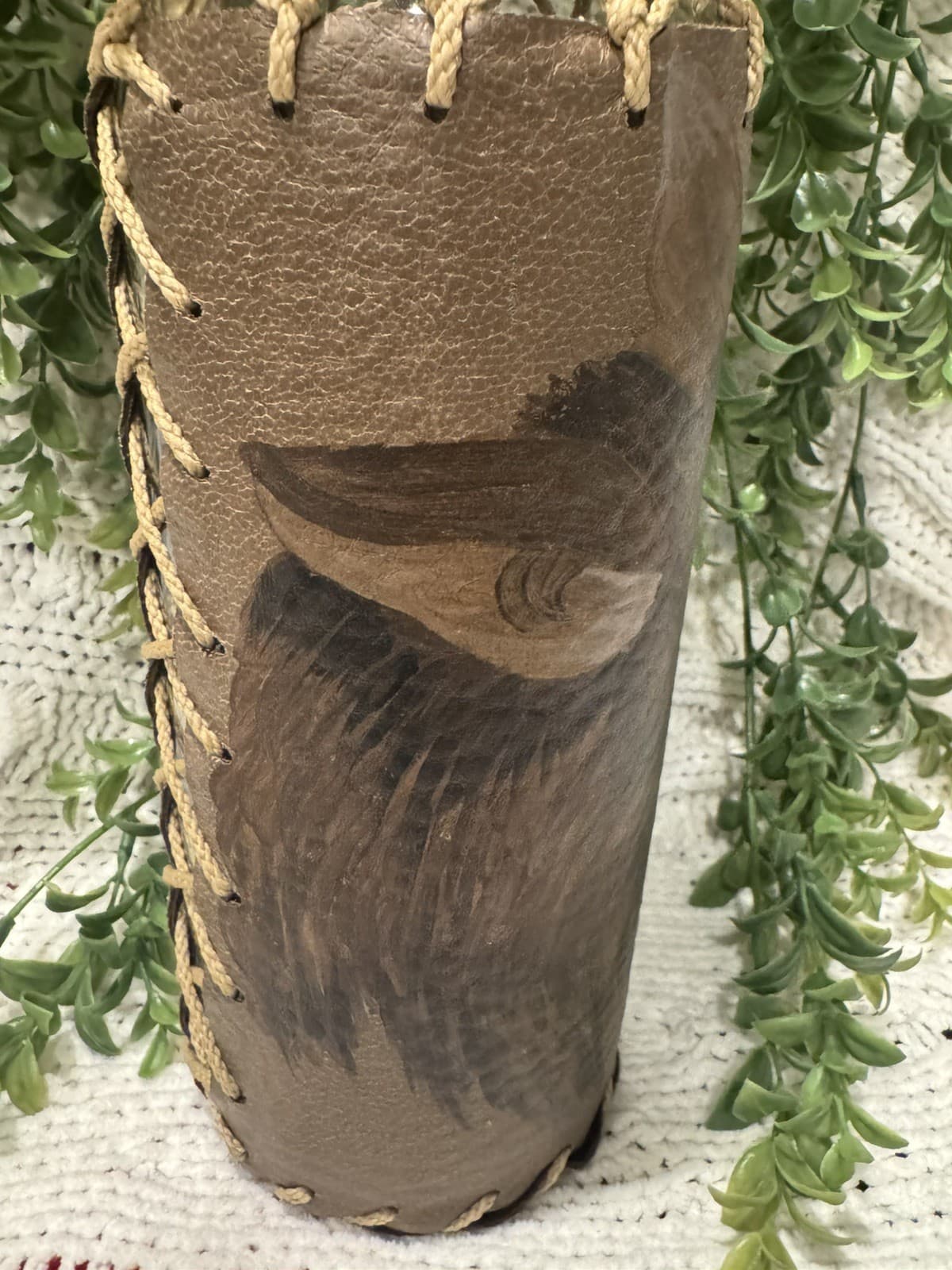 Handcrafted One-of-a-Kind Leather Wrapped Bottle W/Eagle Another Realm Las Vegas 5