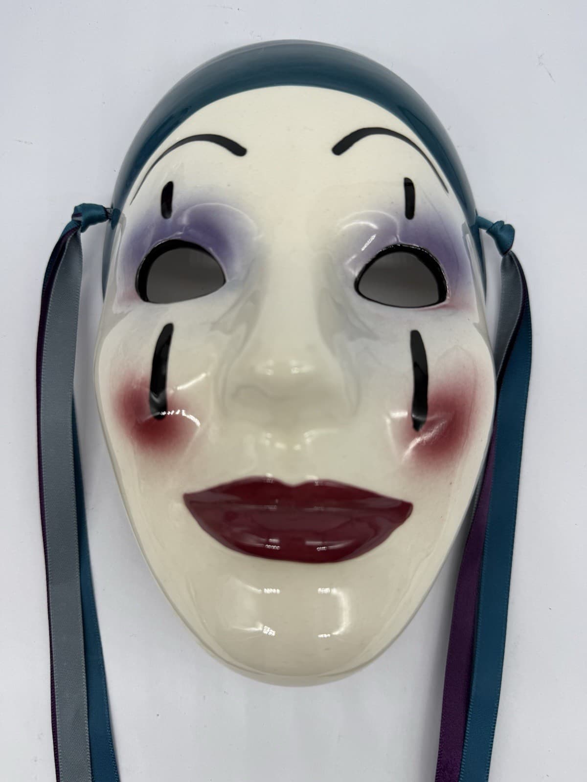 Nielsen's Extraordinary Ceramics Harlequin Face Mask Mardi Gras Clown 7” x 5” 2