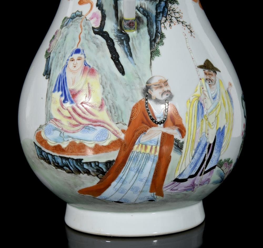 29CM Yongzheng Signed Old Chinese Colour Enamel Zun Vase W/luohan Buddha U1361 5