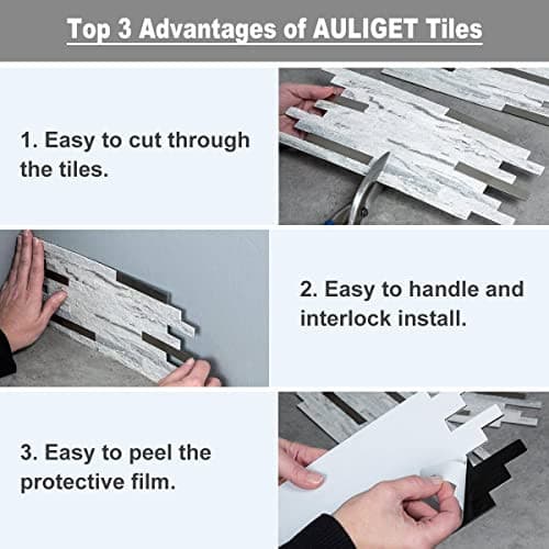  20 Sheets Faux Stone Peel and Stick Backsplash, White Marble Look PVC Wall  5