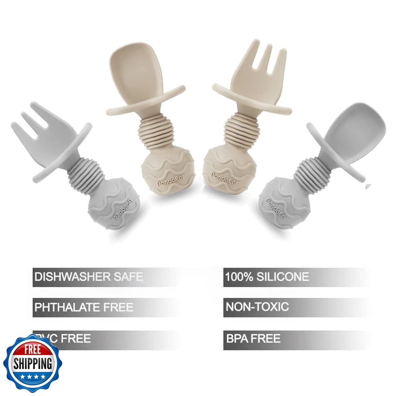 PandaEar (4 Pack) Silicone Baby Led Weaning Spoon Fork| First Training Self F 5