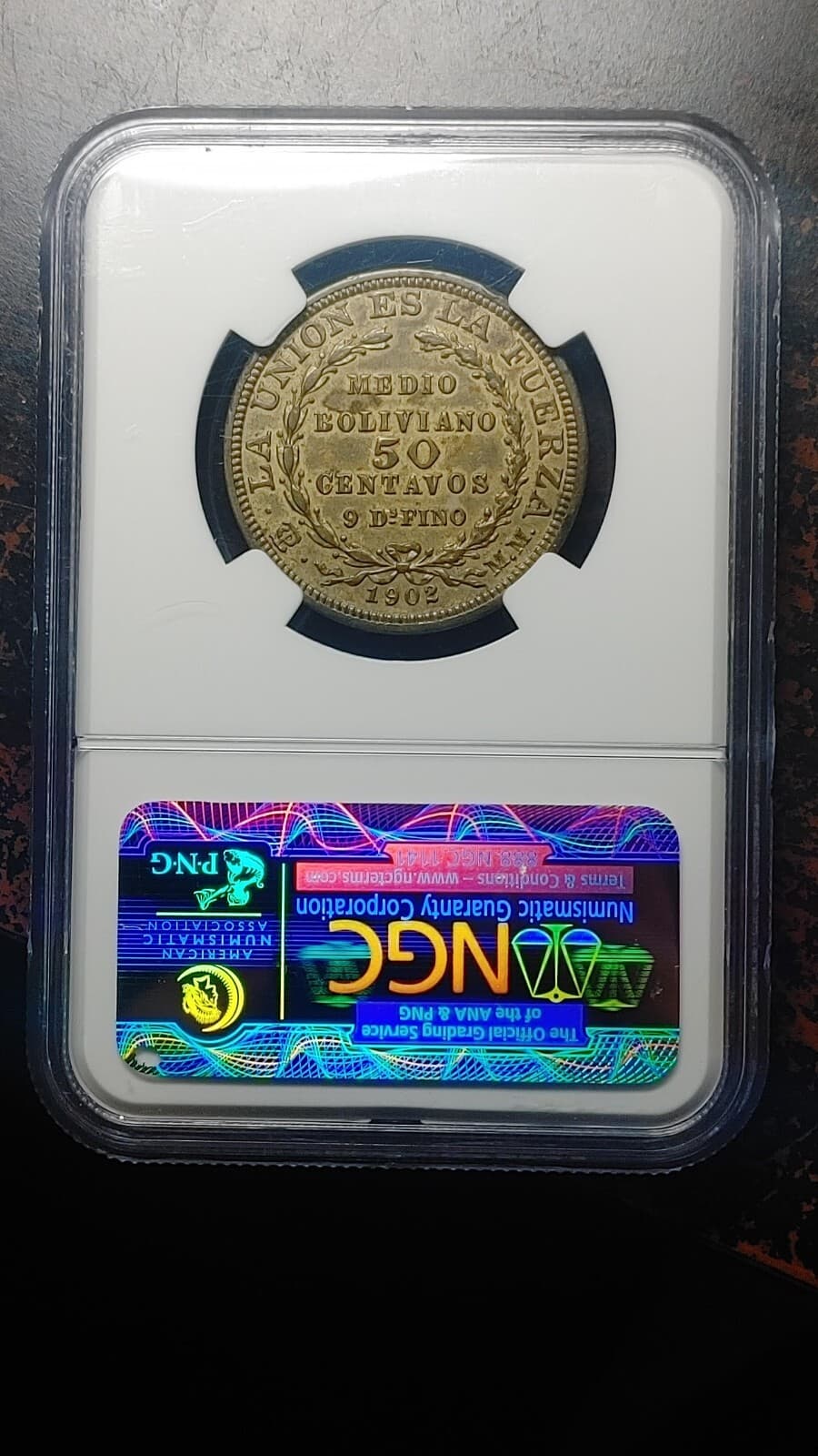1902 PTS MM Bolivia Brass Pattern 50 Centavos NGC AU55                      2688 2