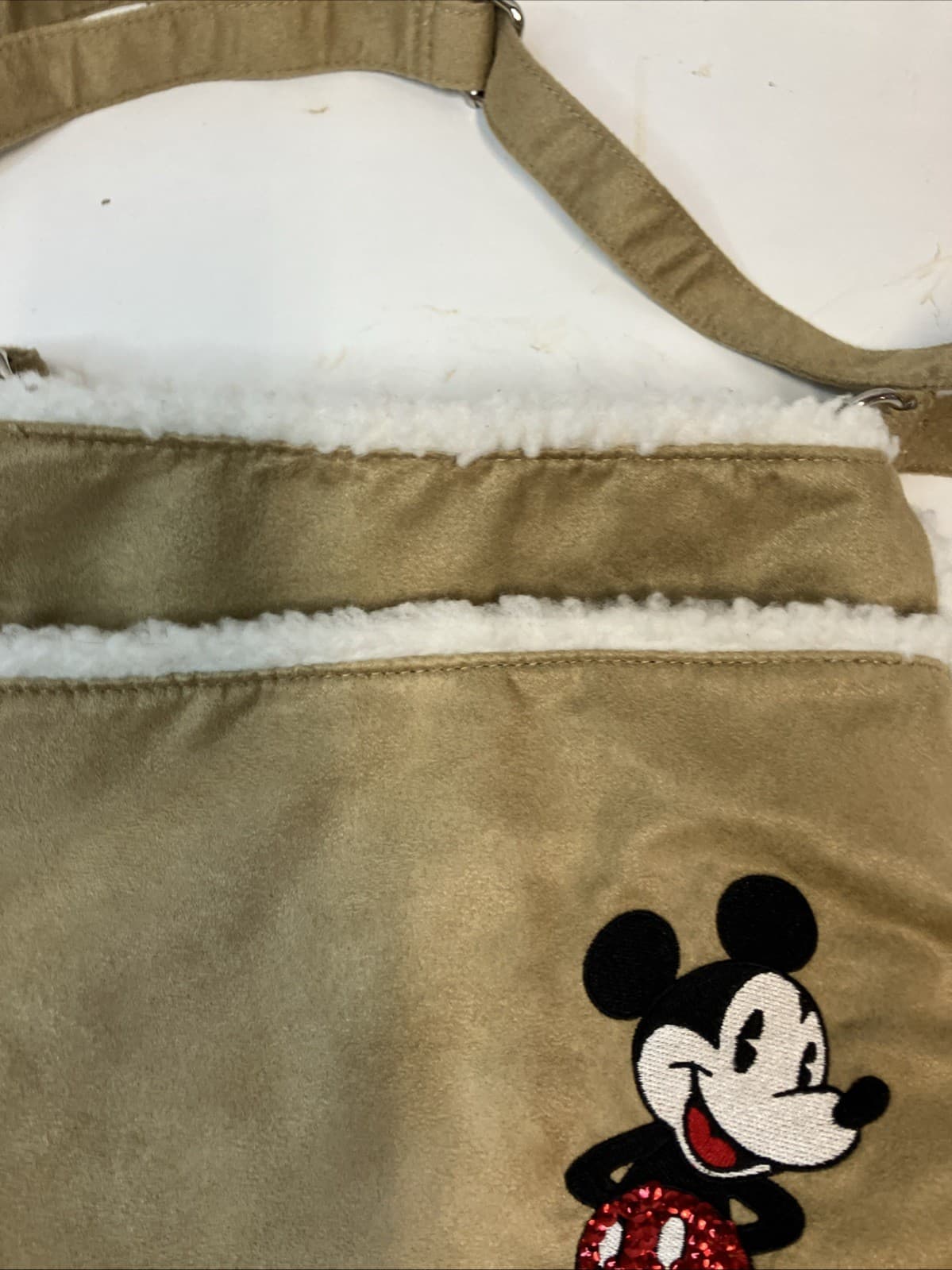 Disney Tan Beige Suede Crossbody Shoulder Bag Mickey Mouse 2009 4