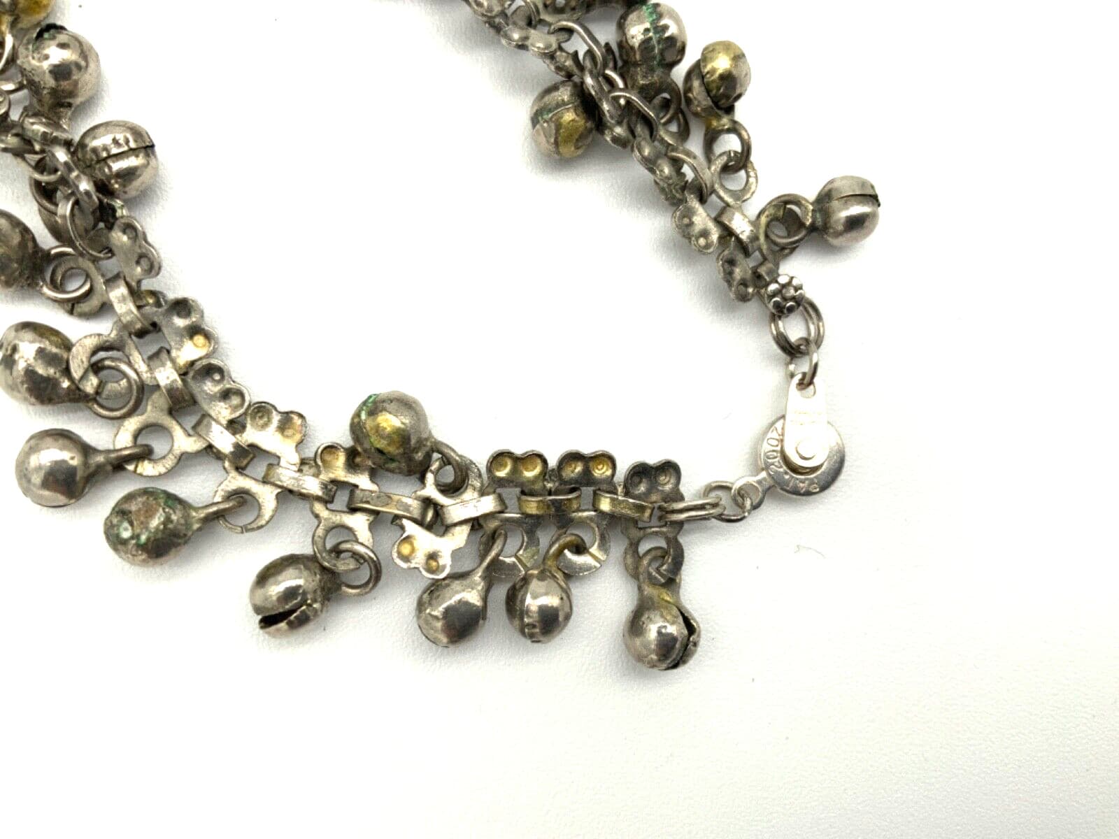 Antique Tribal Old Silver ANKLET Belly Dance Bells Authentic Hearts Signed Lock 4