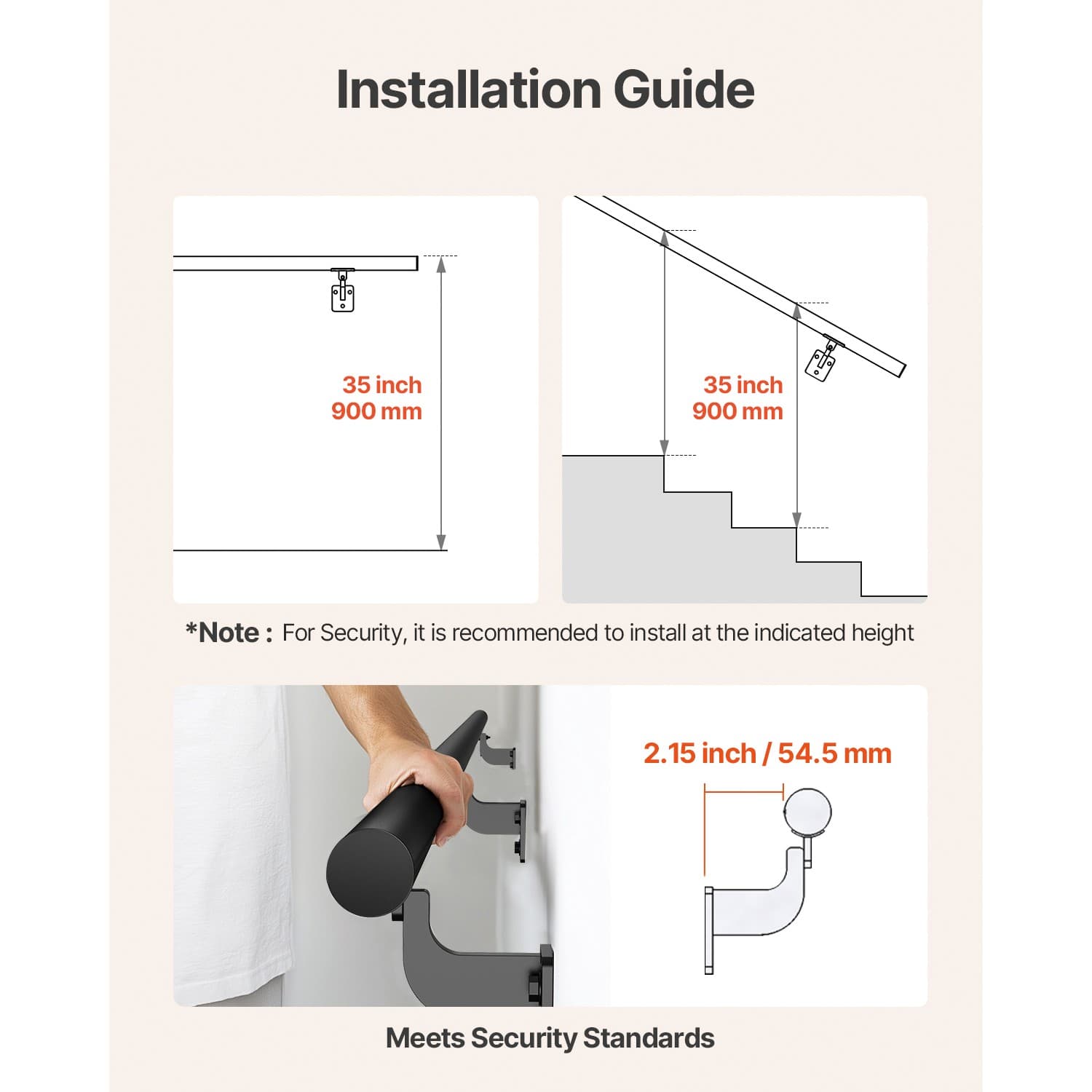 Uimoso 6ft Black Aluminum Stair Handrail Wall-Mounted for Indoor and Outdoor 4