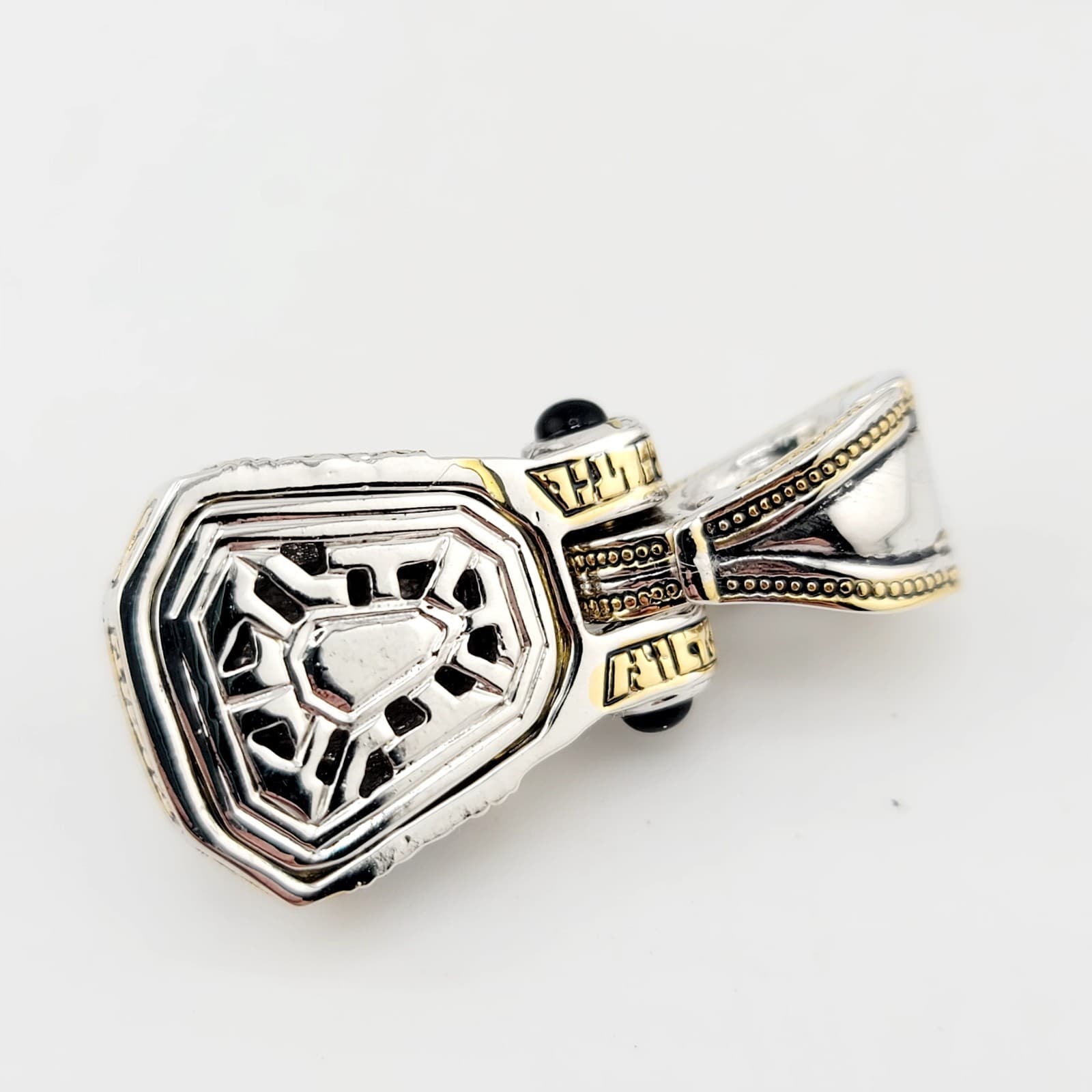 Vtg 2in1 TJ Pendant Necklace Black Glass Cabochons CZ JOHN MEDEIROS Jewelry  6