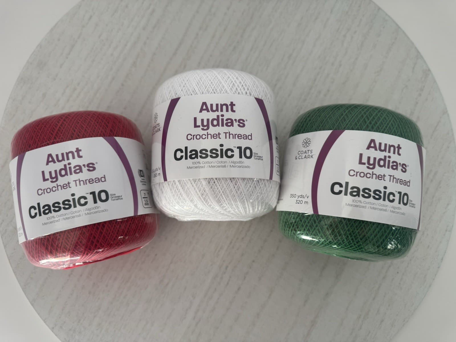 Aunt Lydia's Classic Cotton Crochet Thread Size 10~Lot Of 3~Christmas Colors Set 4