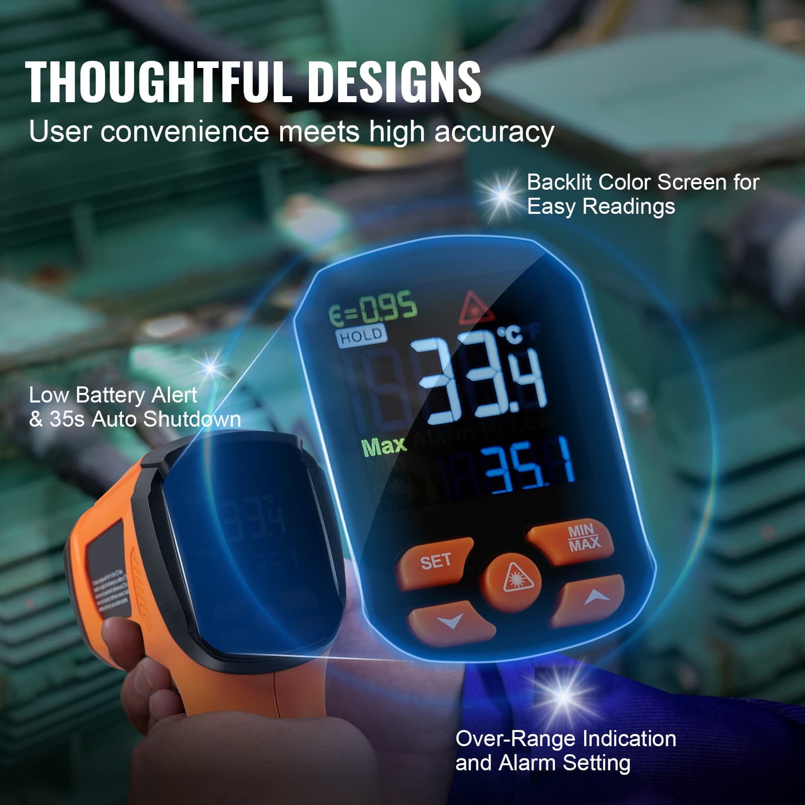 Uimoso Infrared Thermometer -40~2732°F Dual Laser Temperature Gun Non-Contact 5