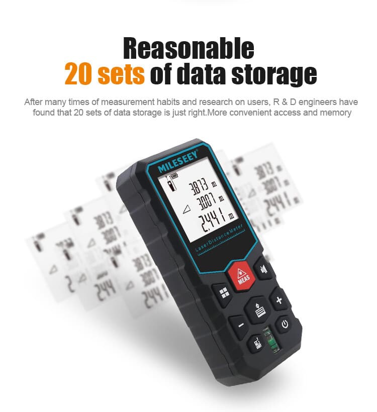Mileseey 328 Ft Laser Distance Measure with Bubble Level M/in/Ft 2 AAA Batteries 5