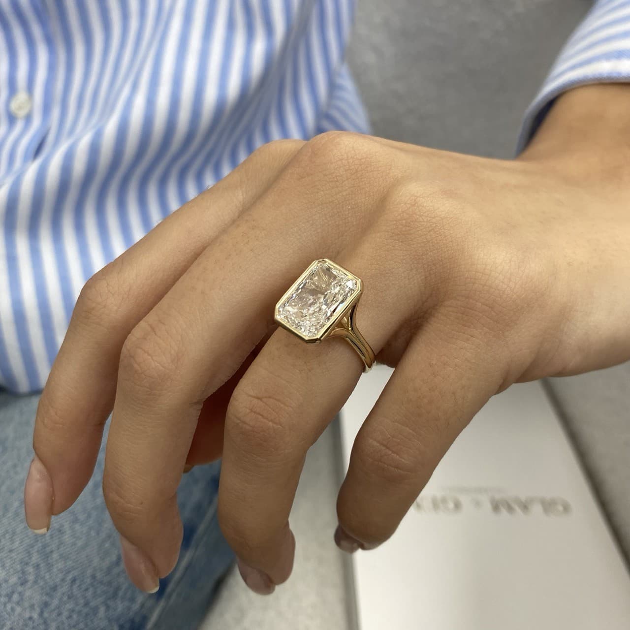 Diamond Bezel Ring VS1 F IGI Certified 6Ct Radiant Lab created 14K Yellow Gold