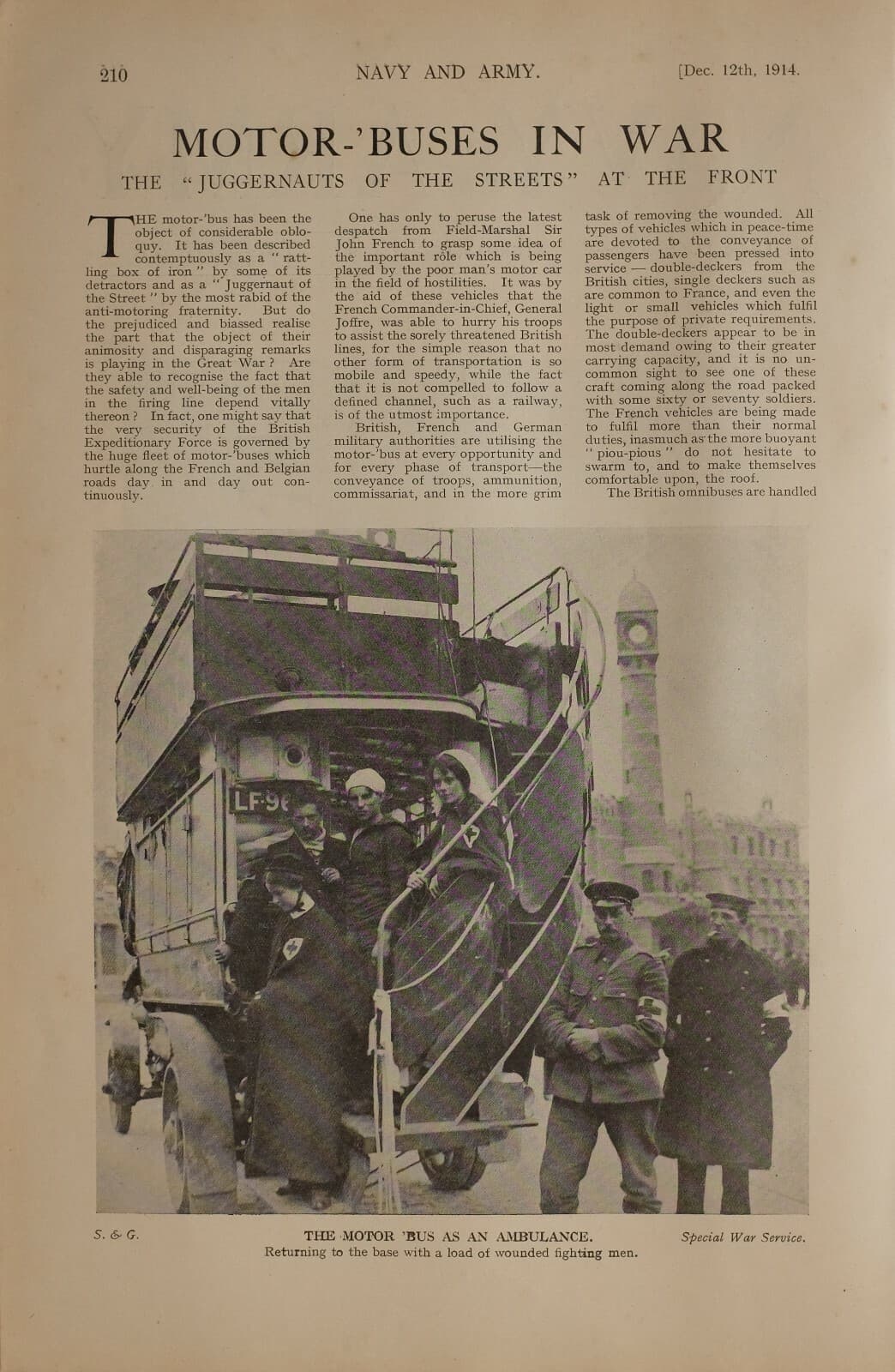 1914 WW1 ARTICLE & PICS MOTOR BUSES AS AMBULANCE TRANSPORTATION TO FRANCE 2
