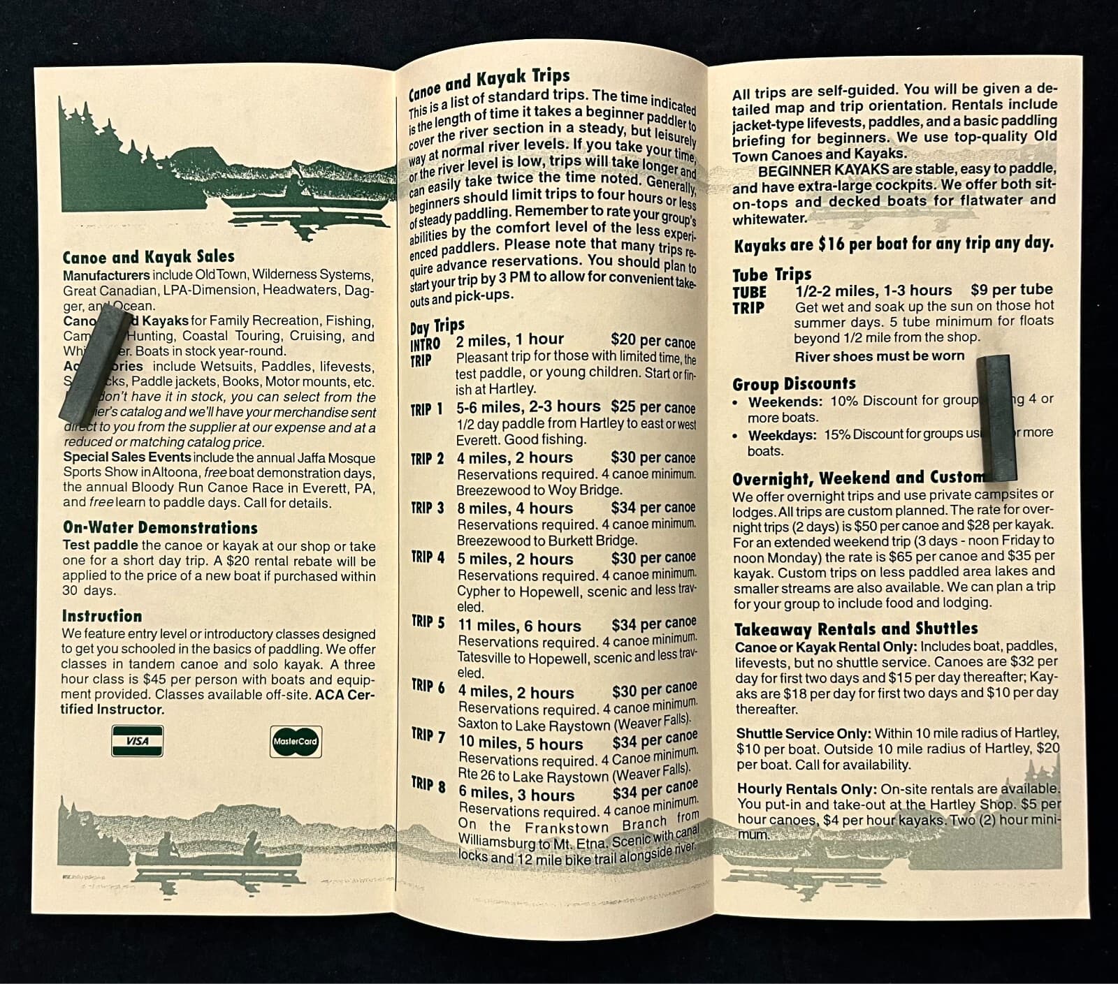 1980s Bedford PA Adventure Marine River Canoe Kayak Trips VTG Travel Brochure 2