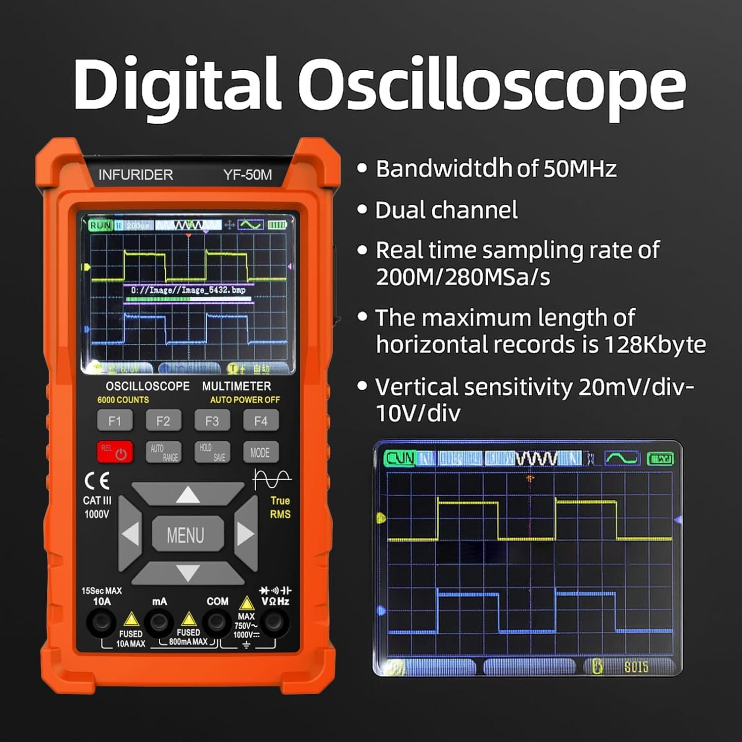 3 in 1 Handheld Oscilloscope Multimeter Digital Signal Generator 2 Channel 50MHZ 4