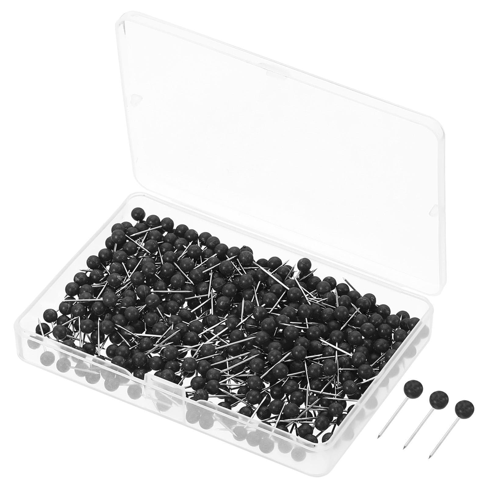 500pcs Push Pins Plastic Round Head Map Tacks Thumb Steel Point, Black