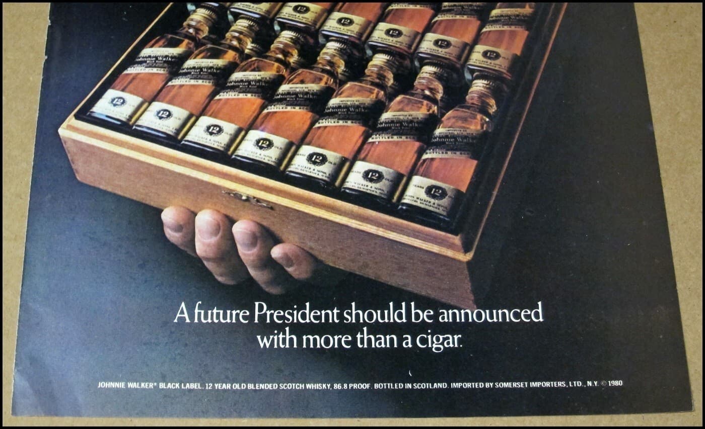 1980 Johnnie Walker Black Label Whisky Print Ad Advertisement Future President 4
