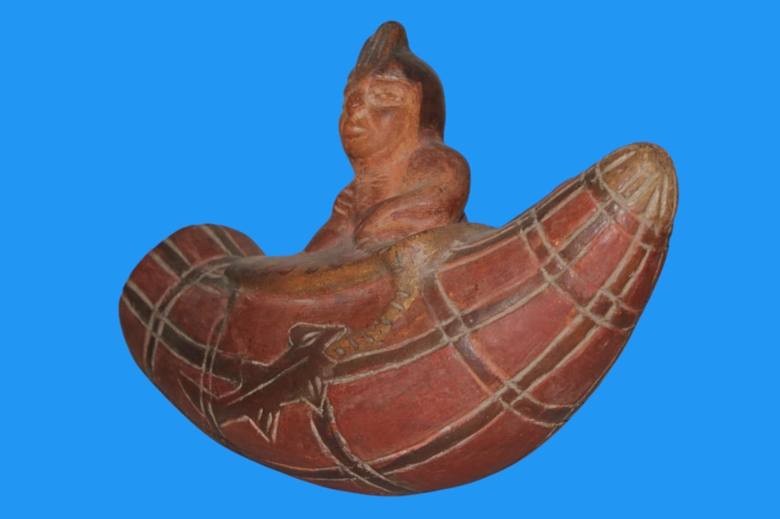 Museum Replica of a Pre Columbian Nazca Artifact Fisherman in a Reed Boat 001 4
