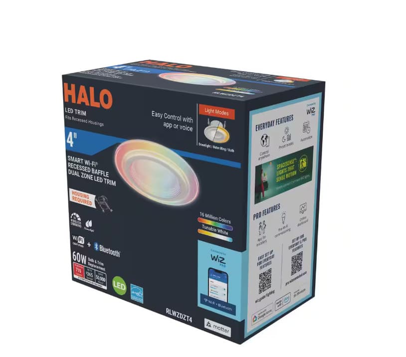 HALO RL Dual Zone 4 in. Smart WiFi Recessed LED Trim Connected by WiZ Pro