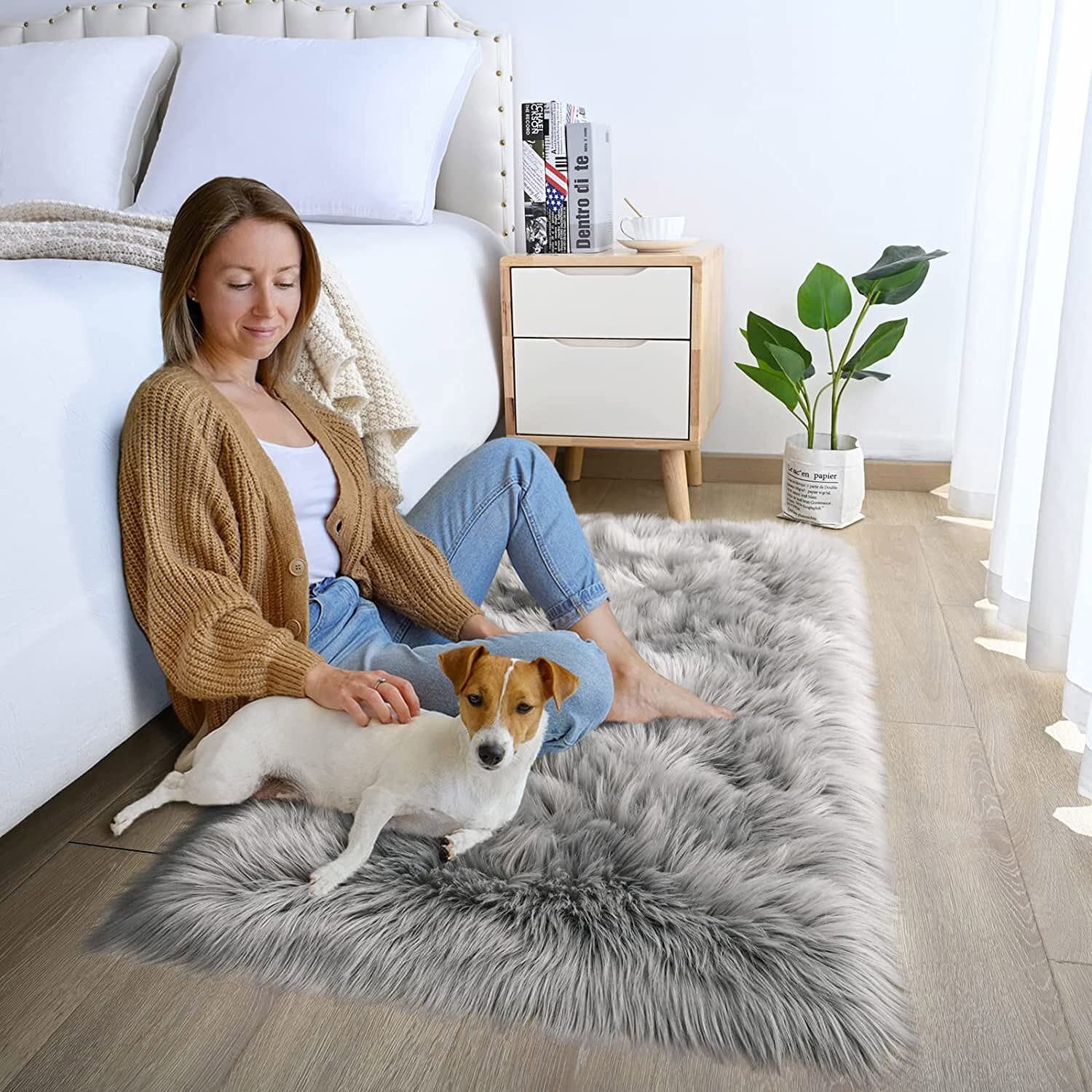 Faux Fur Sheepskin Area Rug Non-Skid Furry Carpet for Living Room in Many Colors 4