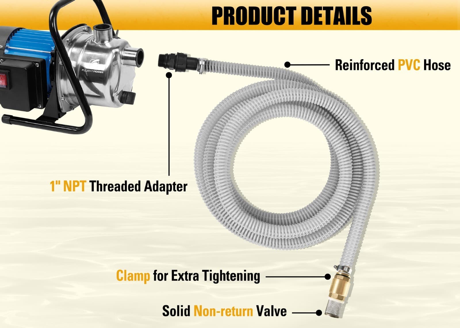FLUENTPOWER 23FT x 1" Suction Hose Kit with Brass Fitting Check Valve, NPT 1" 6