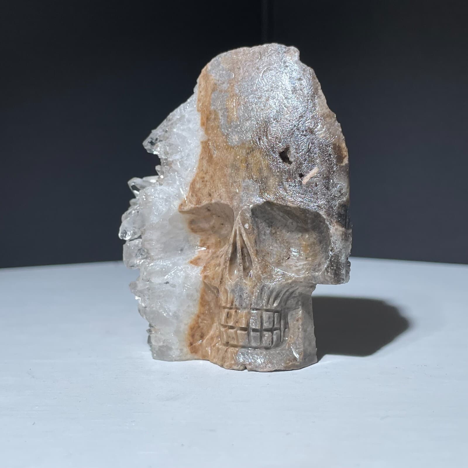 Hand Carved ! Natural Clear quartz crystal cluster skull face specimen 5