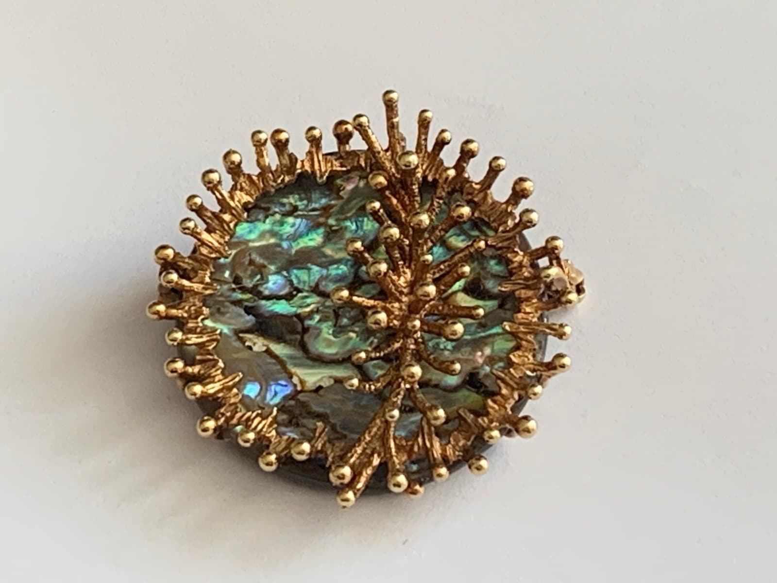 9ct Gold & Natural Abalone Shell Brutalist Brooch 3