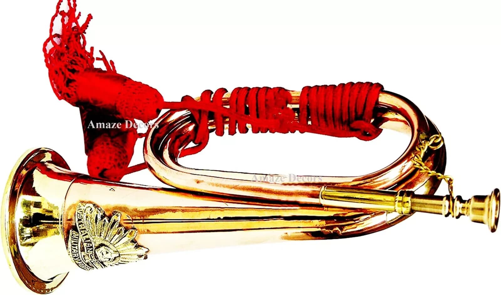 Brass Bugle With Red Rope Tassel Australian Military Forces Copper Plated Horn 4