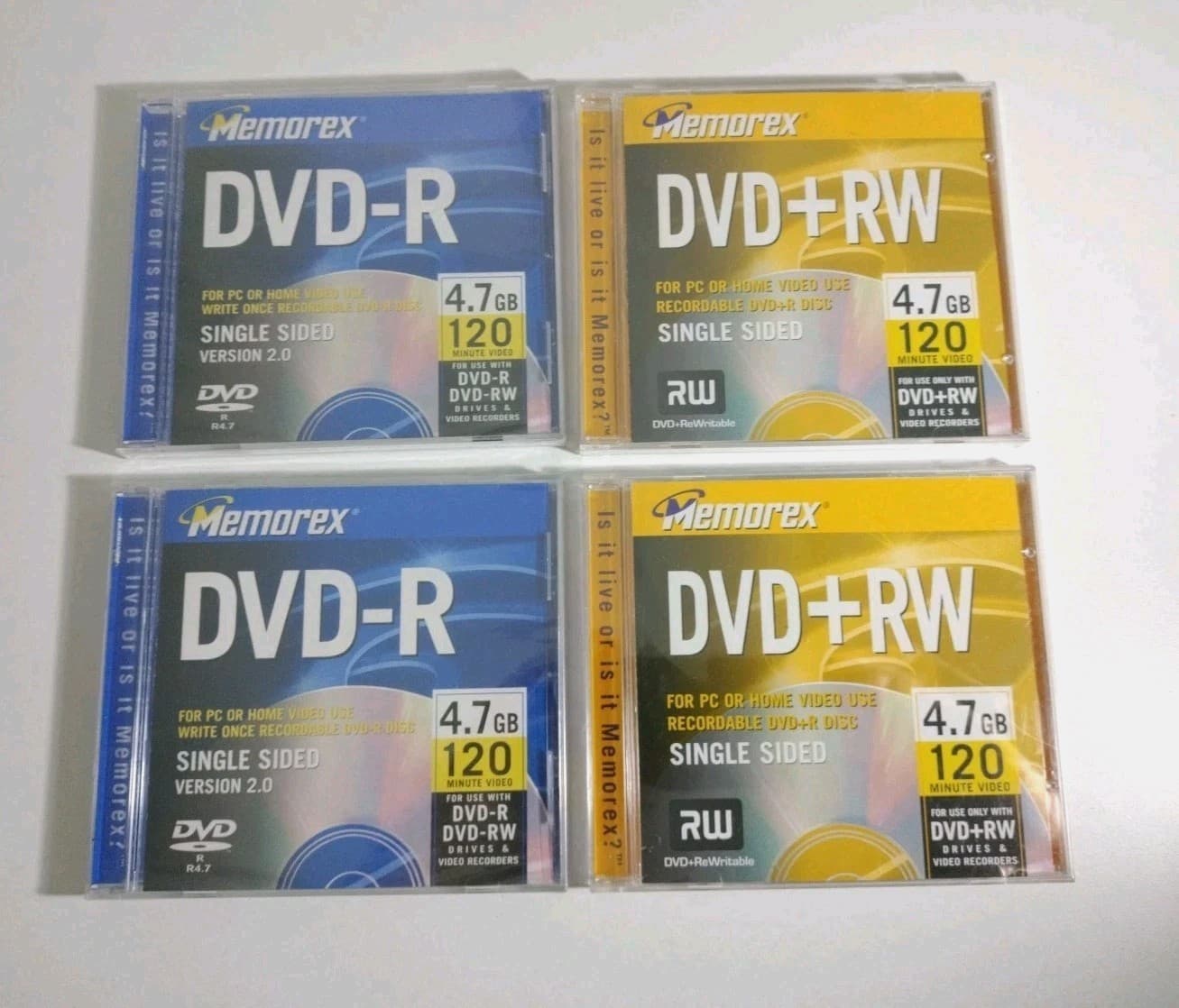 Memorex 2) DVD+RW and 2) DVD-R new Sealed 4.7 GB 120 minute Video