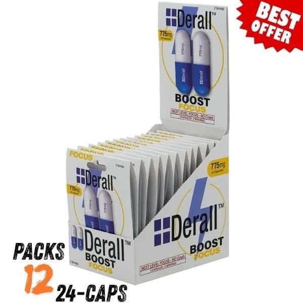 Derall Boost 775mg – Focus, Energy, Clarity – 24 Caps Full Box – Free Ship 3