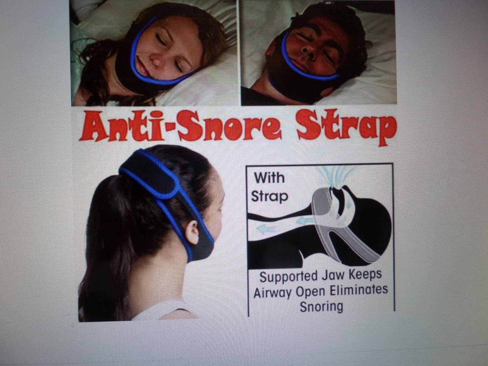 LOT OF 3 AntiSnore Adjustable Chin Straps Sleeping Device Mouth Shut Stops Apnea 2