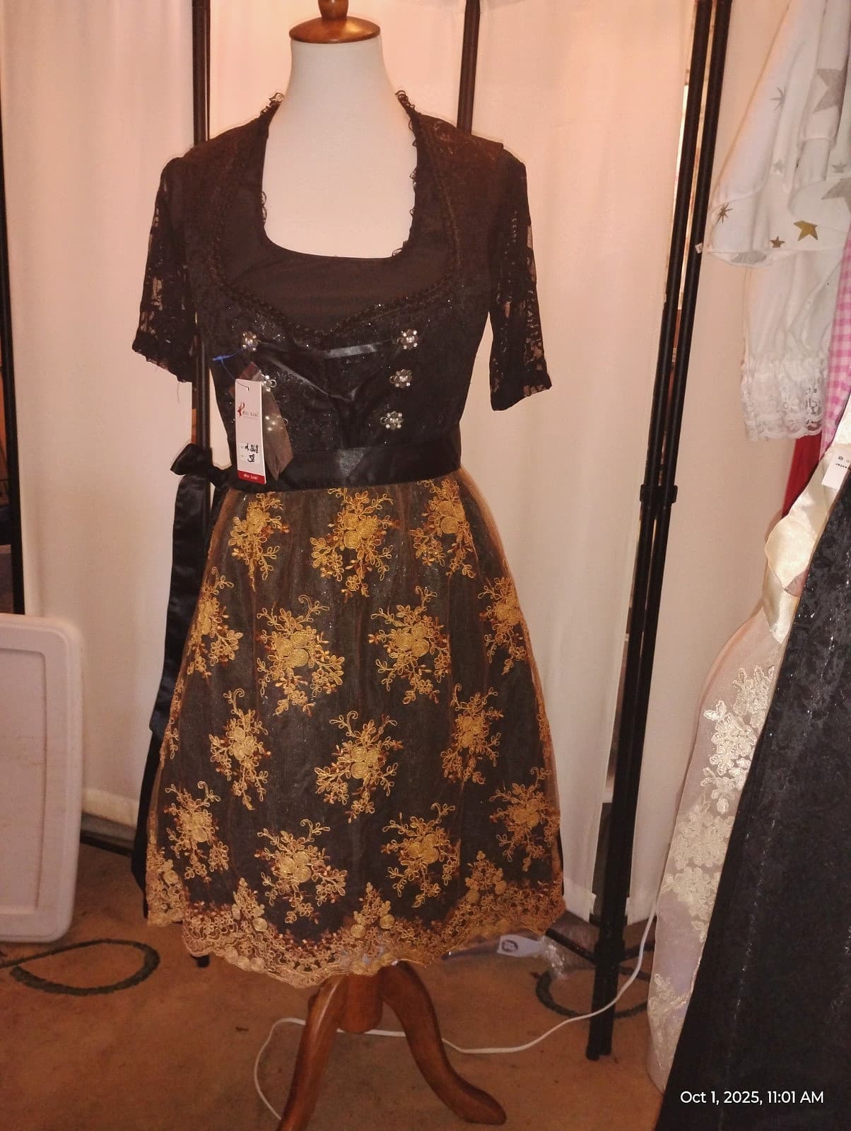 US 8 Waitress,Trachten,Oktoberfest,Germanfest Dirndl Dress,3-pc,Black,Brown