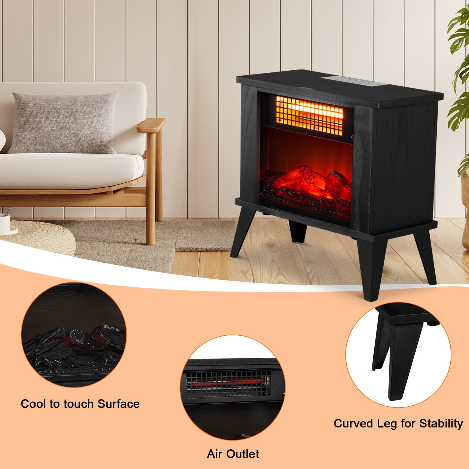 ZOKOP Electric Fireplace Stove, 1000W 120V Electric Space Heater for Indoor Use 4