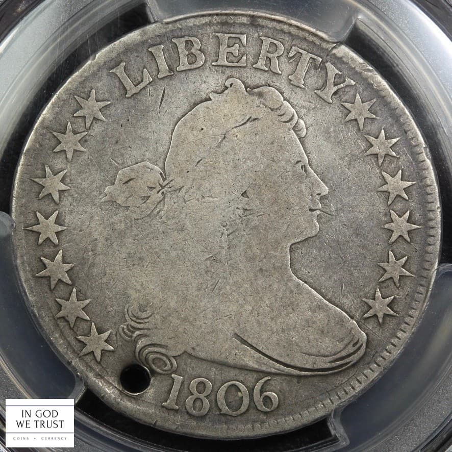 1806 Pointed 6, w/ Stem Draped Bust Silver Half Dollar 50C PCGS G Detail - Holed
