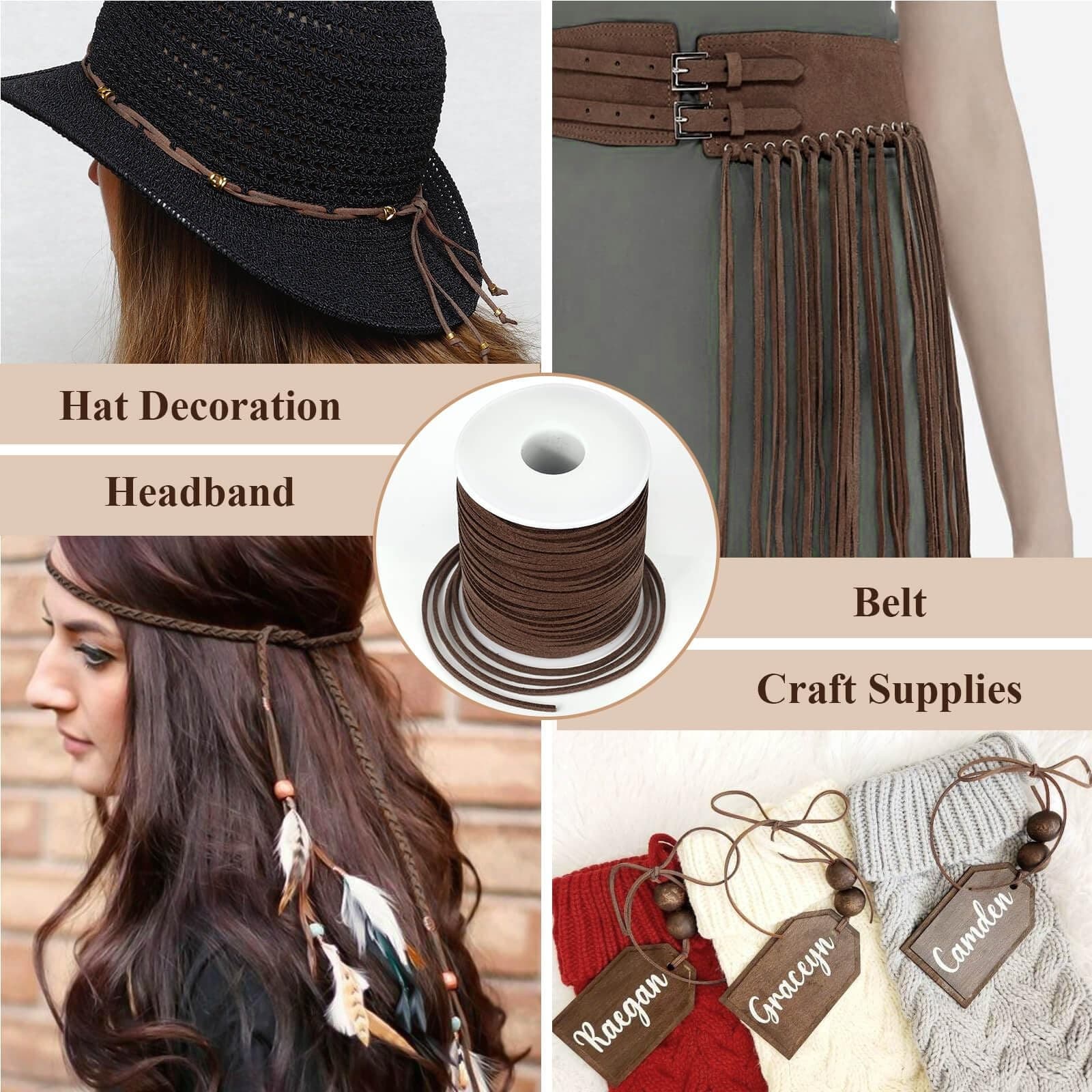 Flat Leather String Cord, Suede Ribbon for Jewelry Making, Leather Twine for 3