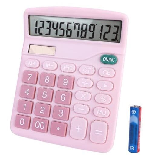 Basic Calculator with Comfortable Large LCD Display, 12 Digits Calculators Pink