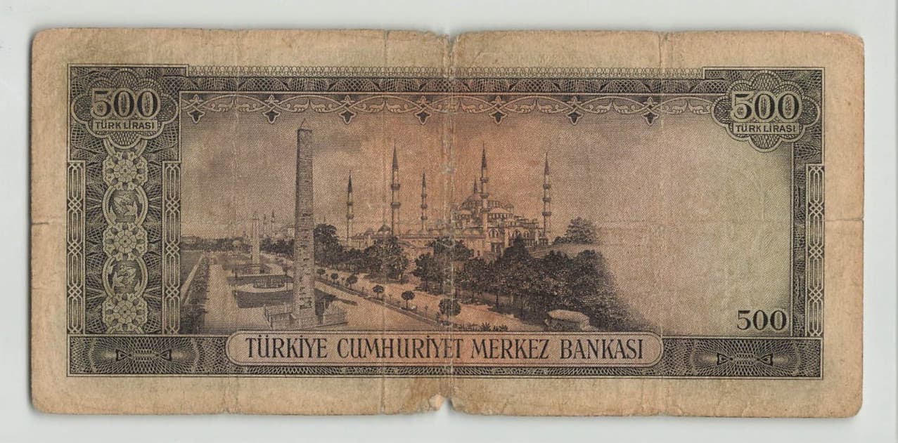 TURKEY 500 Turk Lirasi 1959, P-171a, Scarce, High Denomination, H6 08606.  C7 2