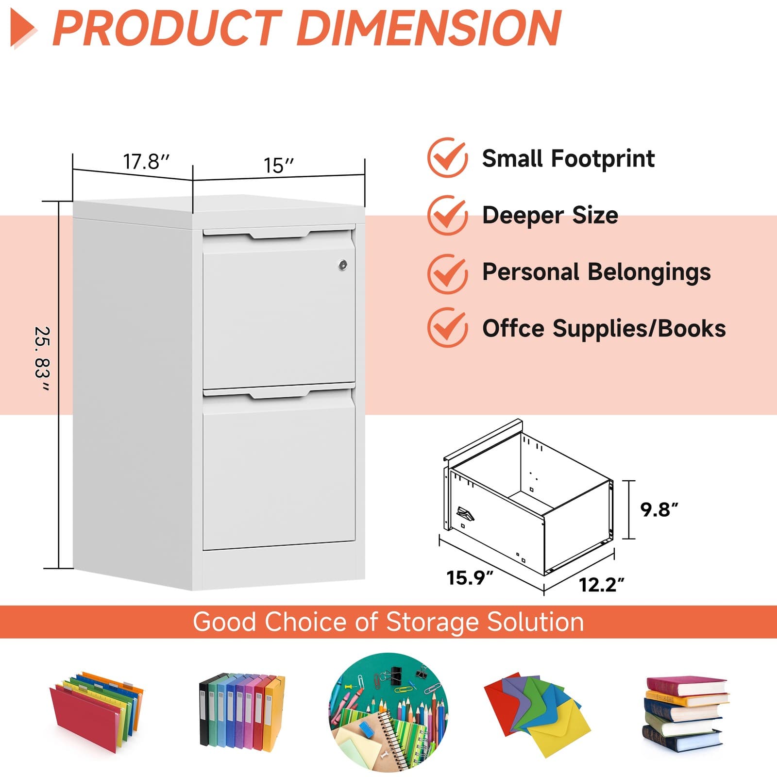 Office 2 Drawer Vertical File Cabinet with Lock Storage Filing Cabinet Organizer 2