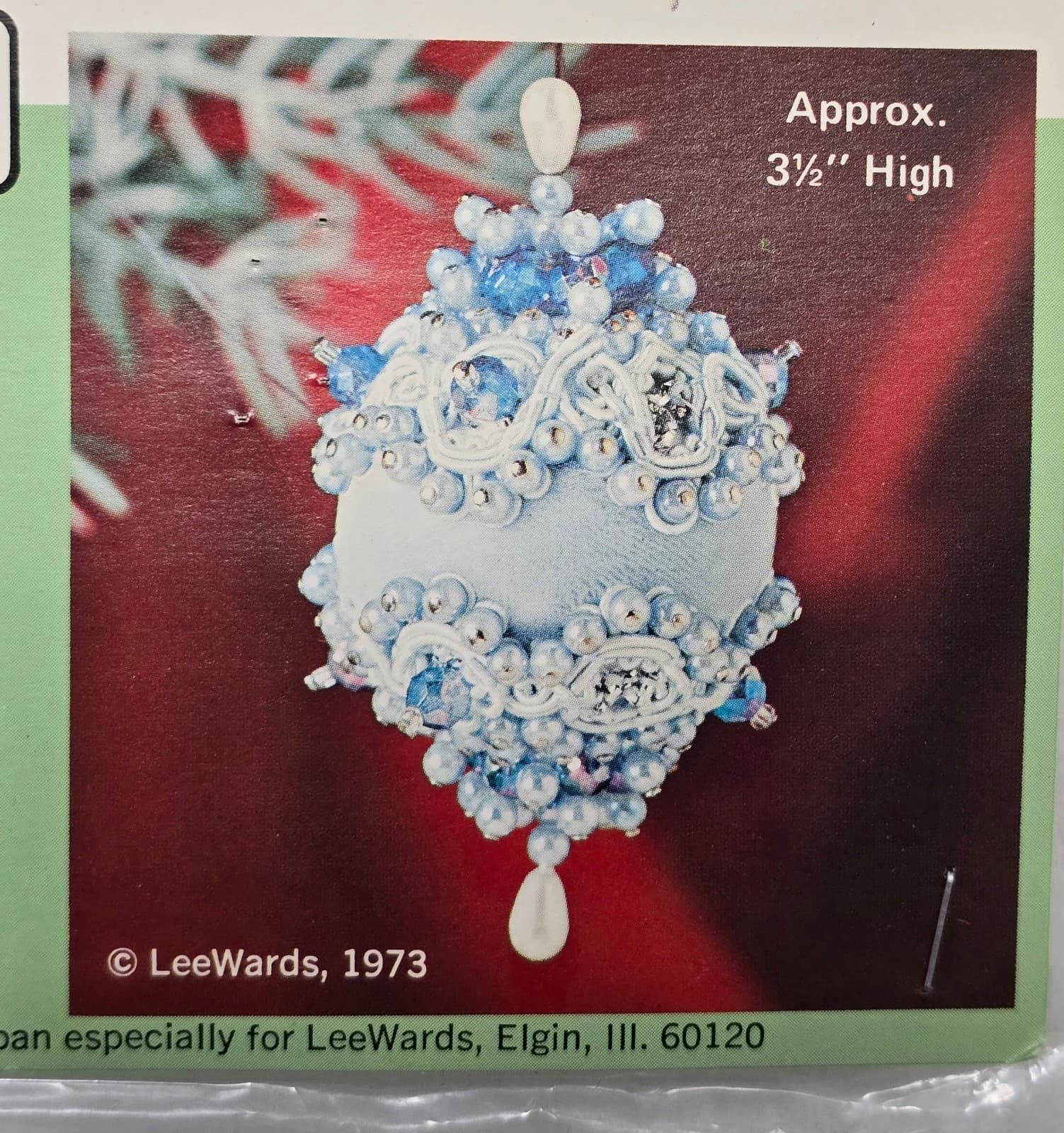 VTG LeeWards Push Pin Sequin Bead Christmas Ornament Kit Blue Sky Sealed 1973 2