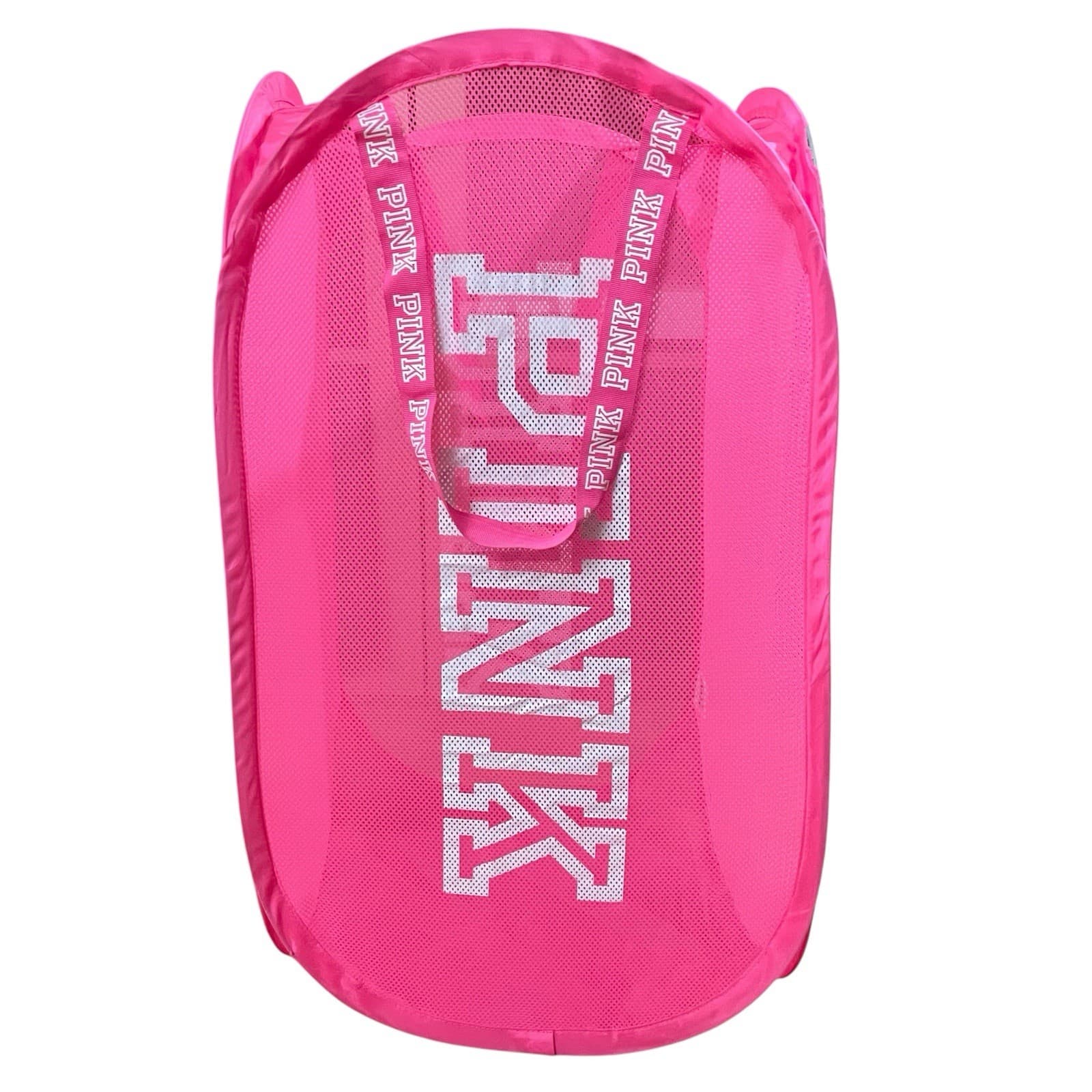 Victorias Secret PINK Pop-Up Mesh Laundry Hamper Basket Collapsable 25” Vintage