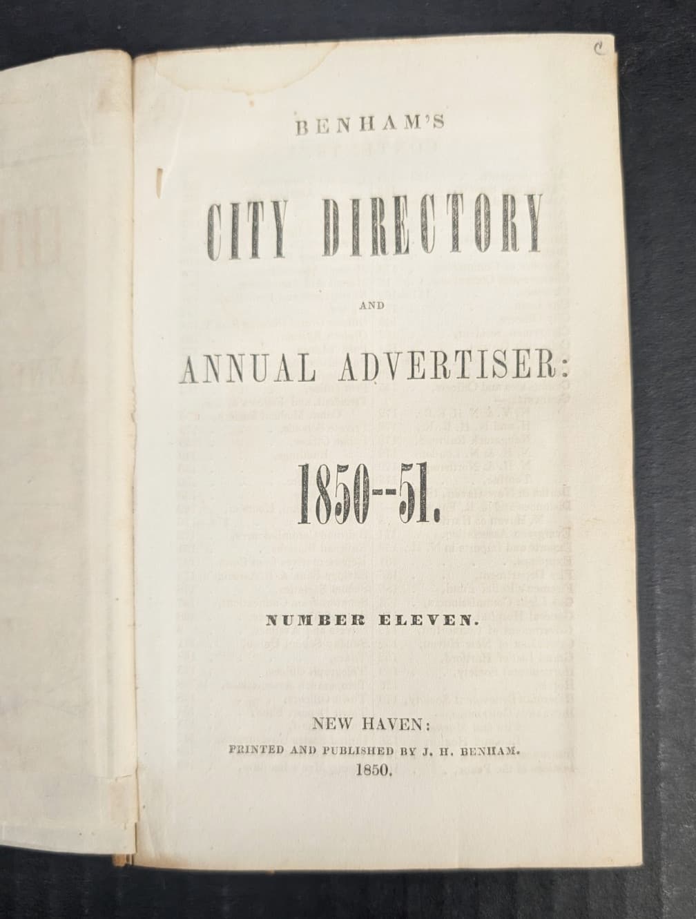 1850-51 Benham's City Directory New Haven, Connecticut with MAP 3