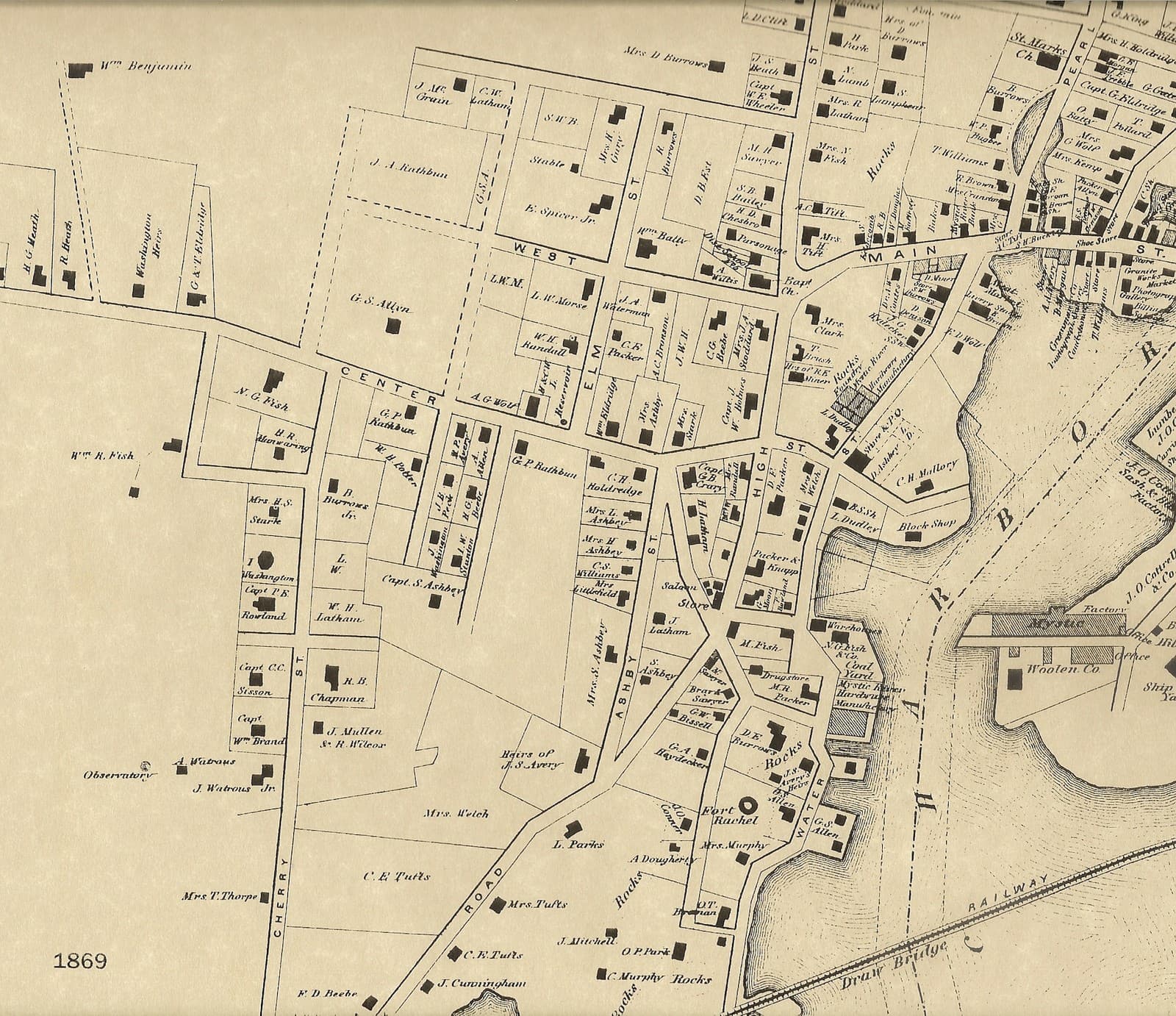 West Mystic Bridge Mystic Seaport CT 1869 Maps with Homeowners Names Shown 4
