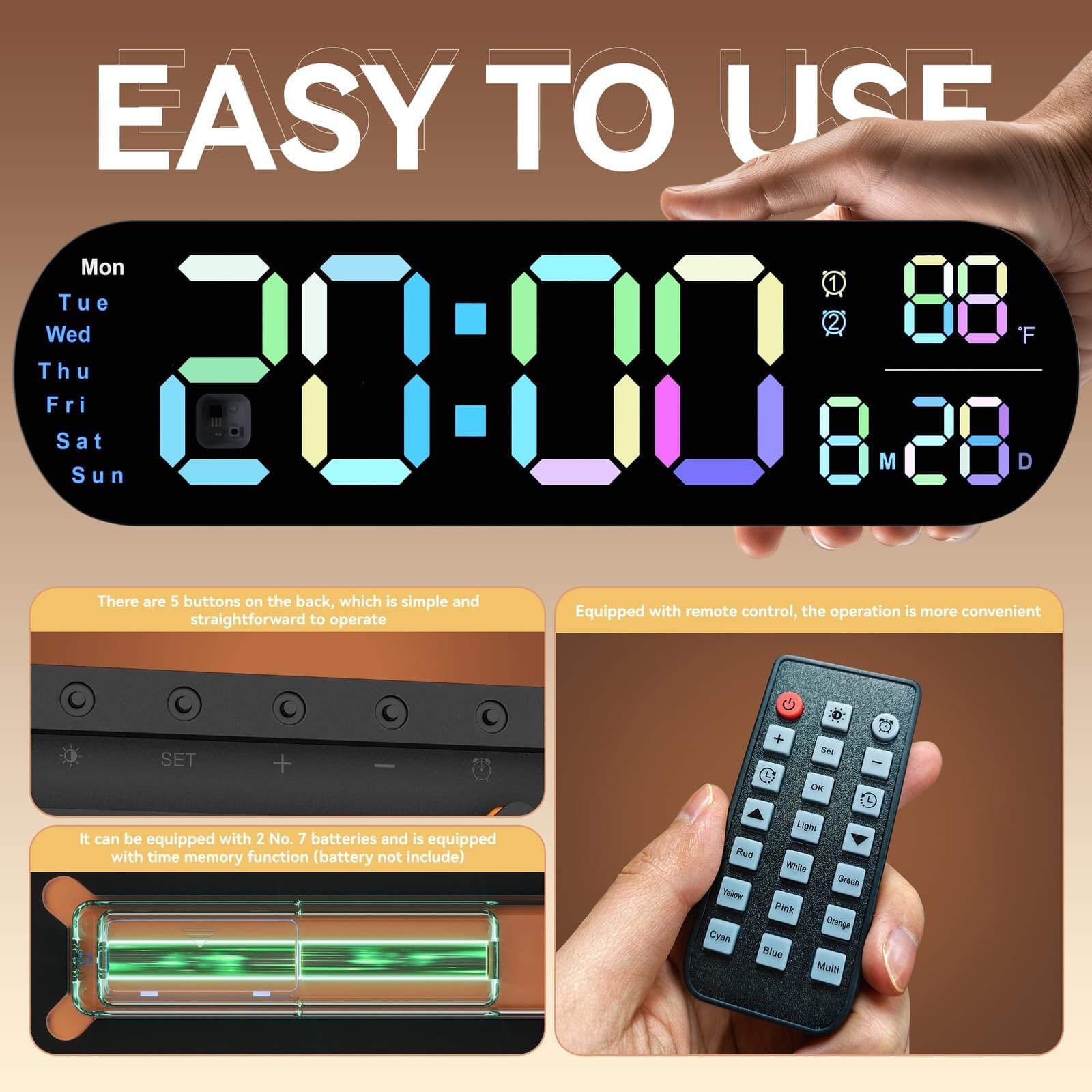 13.7 Inch Wall Clocks, Large Digital Wall Clock with Timer Remote Control Aut... 4