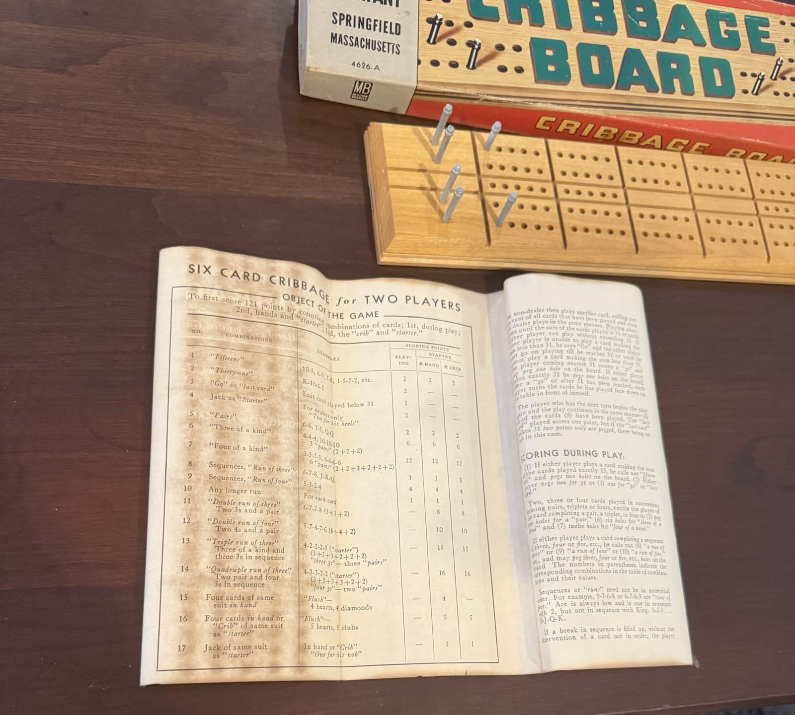 Vintage 1960s Cribbage Board Game Milton Bradley Company 4626-A COMPLETE Mass. 6