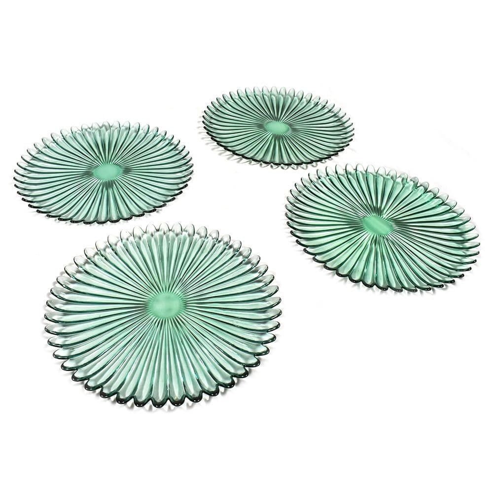 Green Glass Charger Decorative Plate Elegant Dining Wedding Table Plate Set of 4 3