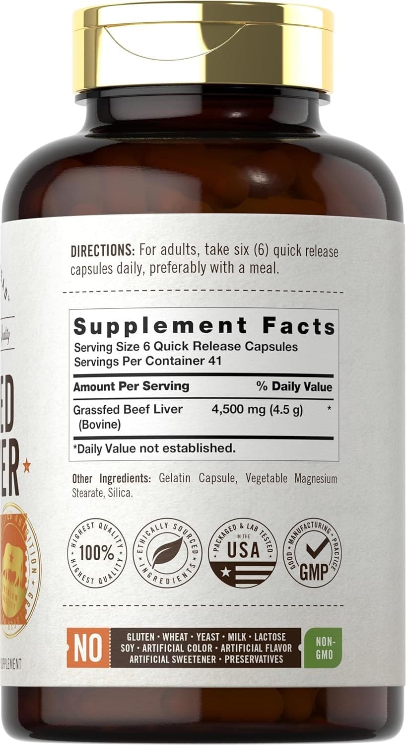 Grass Fed Beef Liver 4500mg | 250 Capsules | Non-GMO | by Herbage Farmstead 2