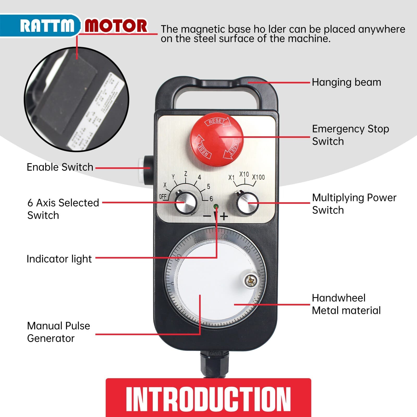【USA】6 Axis / 4 Axis CNC Handwheel MPG Pendant w/ E-Stop For CNC Router Machine 5