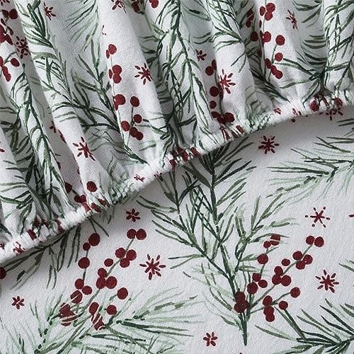 - Sheets, 4-Piece Cotton Flannel Bedding with Matching King Pine Red 6