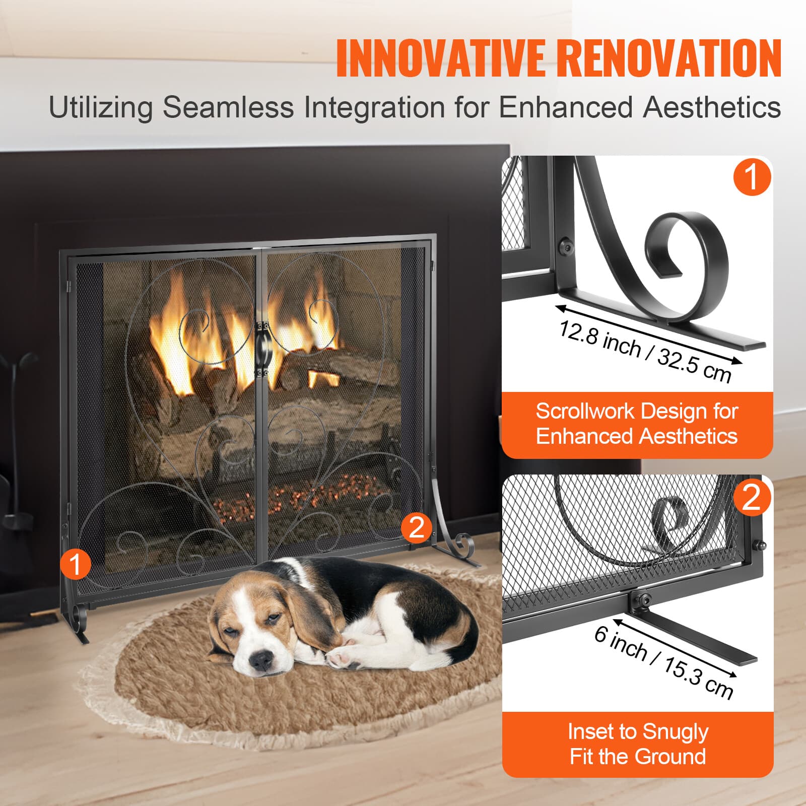 VEVOR 39"x31.6" Fireplace Screen 2-Panel Iron Mesh Spark Guard Vintage Black 5