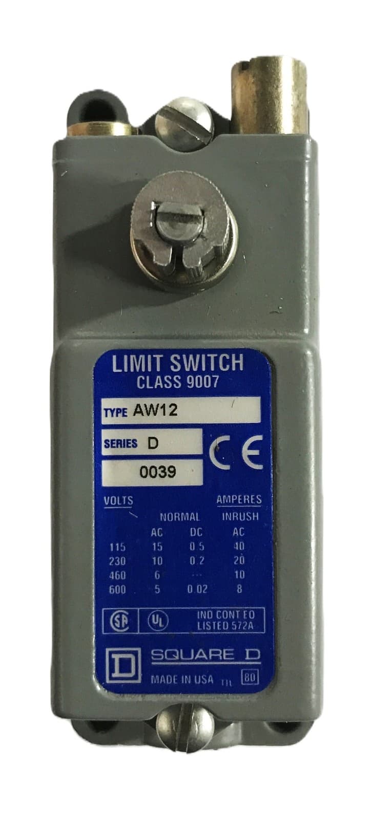 Square D Class 9007 Series D Limit Switch AW-12 NOS