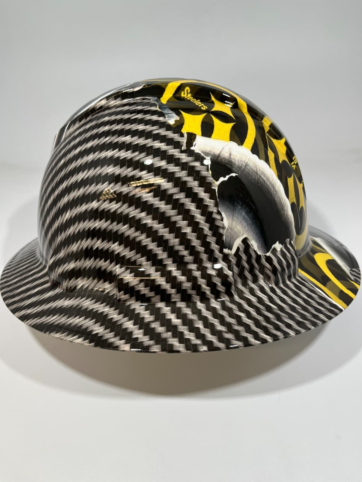 Full Brim Hard Hat Custom Hydro Dipped PITTSBURG STEELERS CARBON FIBER RIP TEAR 4