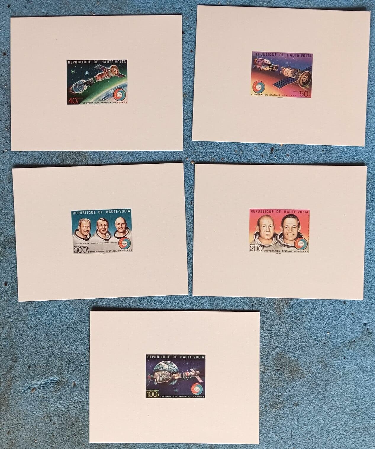 SPACE UPPER VOLTA APOLLO SOYUZ  SET 5 IMPERFORATE PROOFS  1975 EXC CONDITION